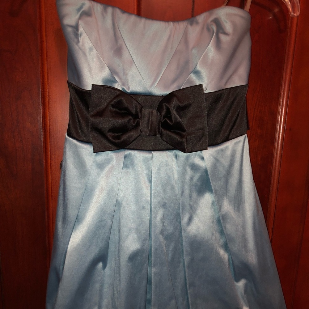 Blue Strapless Bow Mini Dress